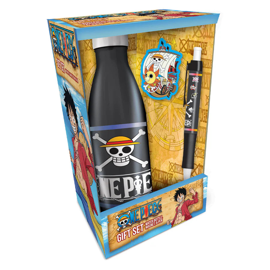 One Piece (Straw Hat Crew Skull Emblems) Gift Set – Bottle, Magnet &amp; Pen